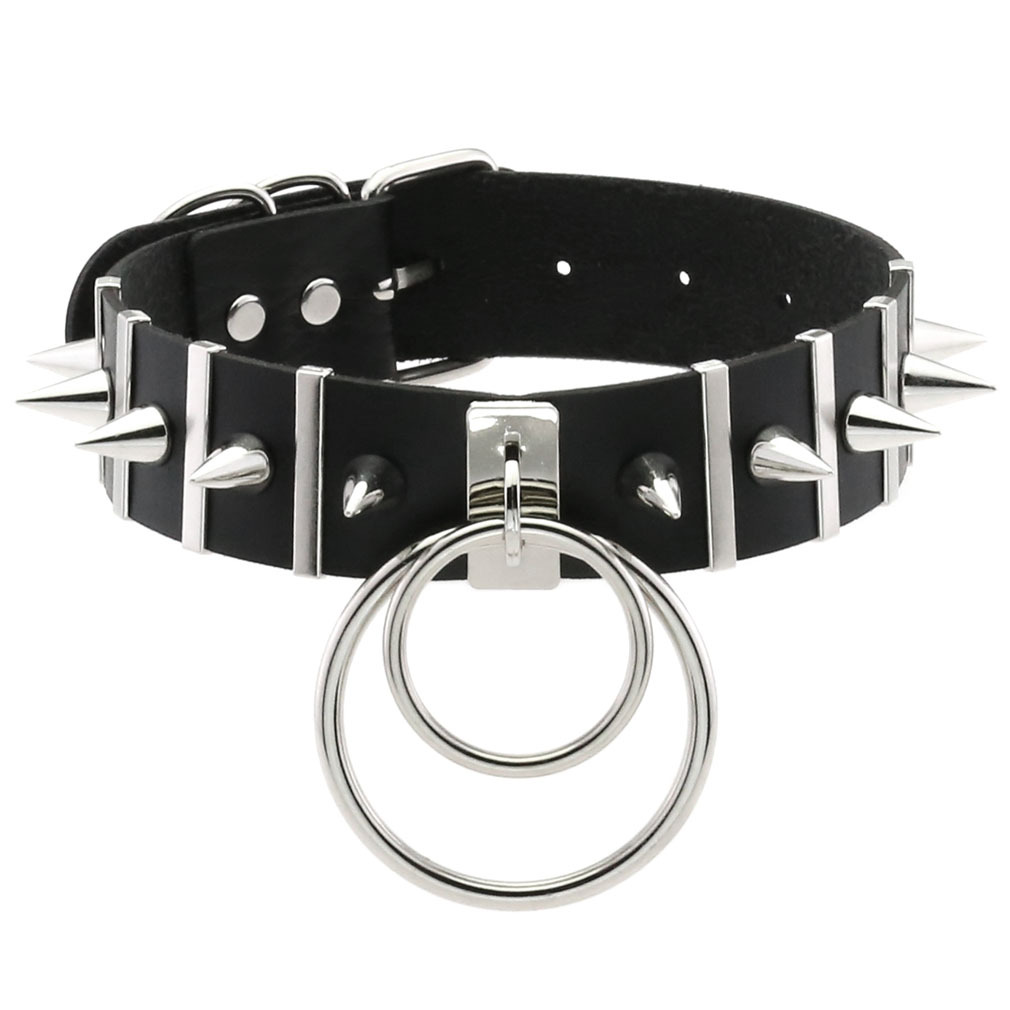 Women'S Emo Accessories - Büyük sivri gerdanlık deri yaka Metal